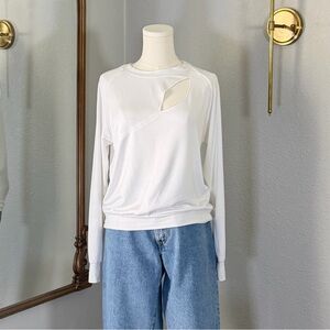 Express One Eleven White Cutout Long Sleeve Top S Soft Rayon Spandex Minimalist